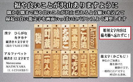ストラップ・ネックレス〈小〉彫刻木札【名入れ等】御蔵島本黄楊（フダヤドットコム.二丁纏）(紐：松葉、和柄：宝づくし)_0043-005-T04-5-1