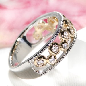 65-9-3 指輪 Pt900 K18YG コンビ リング ダイヤモンド 計0.33ct プラチナ イエローゴールド バブル 透かし ミル打ち【f202-ptyg】 ALPAZ083