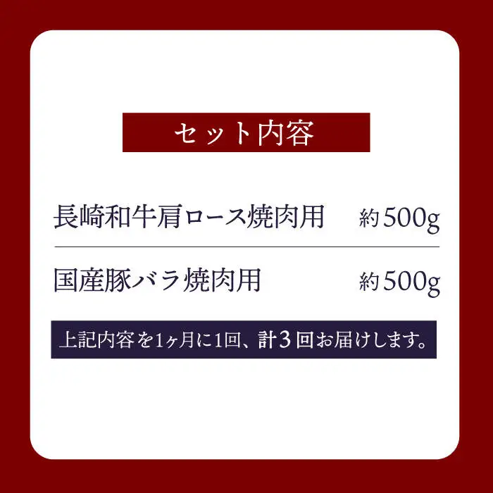 【訳あり】【3回定期便】【牛vs豚】長崎和牛 大西海SPF豚（国産豚） 焼肉食べ比べ【大西海ファーム食肉加工センター】 [CEK171]