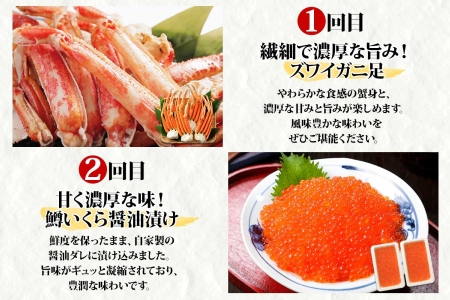 蟹 海鮮 頒布会 全4回 ズワイガニ足 1kg 鱒いくら 醤油漬け 100g×2個 数の子いくら醤油漬け 100g×2個 ＆ ウニ チリ産 雲丹 うに 100g ホタテ 500g かに 蟹 カニ 送料無料 北海道 弟子屈町 ■定期便■ 3317