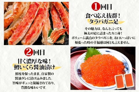 蟹 海鮮 頒布会 全4回 タラバガニ足 1kg 鱒いくら 醤油漬け 200g 数の子いくら醤油漬け 200g ＆ ウニ チリ産 冷凍 雲丹 うに 100g ホタテ 500g 蟹 カニ かに 海鮮 送料無料 80000円 北海道 弟子屈町 ■定期便■ 1583