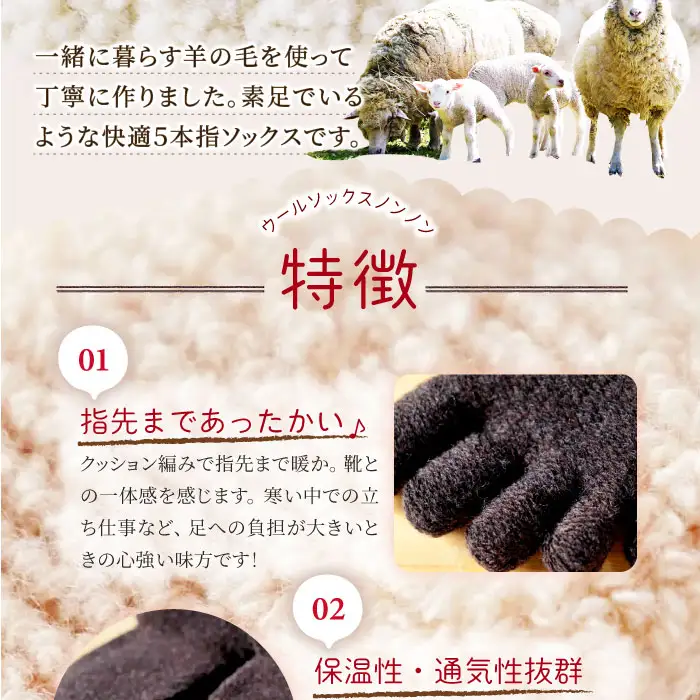 ひつじ飼いが作る ごほんゆびウールソックス Mサイズ(ダークブラウン)【ウール ソックス 5本指 靴下 Mサイズ ダークブラウン ブラウン レディース メンズ 男女兼用 島根県 大田市】