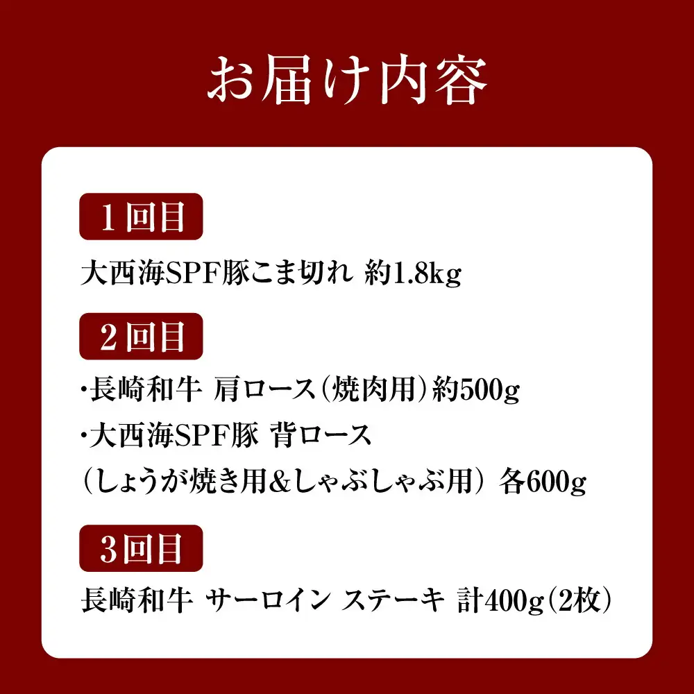 3回定期便 長崎和牛 大西海SPF豚 3種 総計3.9kg 訳あり ＜大西海ファーム＞ [CEK184] 定期便
