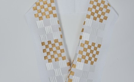 半衿　半襟　白地に白とゴールドの市松柄の刺繍　お着物に 和装 伝統技術 ファッション小物 篠原縫製