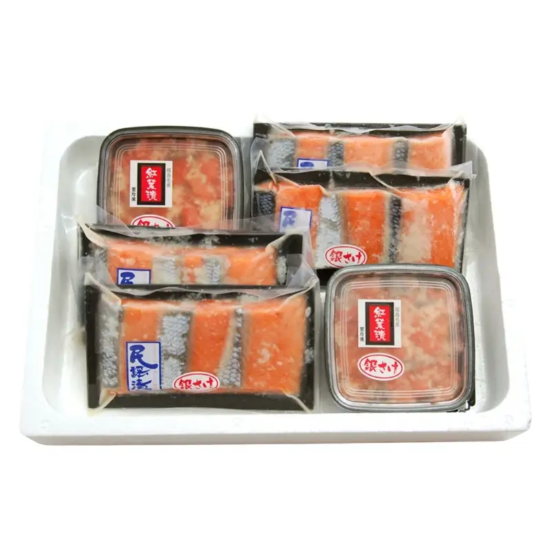 No.2195　福島名産 鮭の味（鮭のこうじ漬け詰合せ）「紅葉漬」140ｇ×２個、「民謡漬」３切入り（約135g）×４個