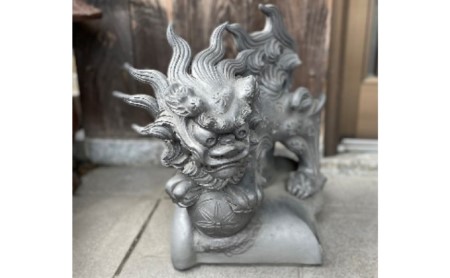 置物 瓦細工師手作り玉乗り唐獅子神獣 置物