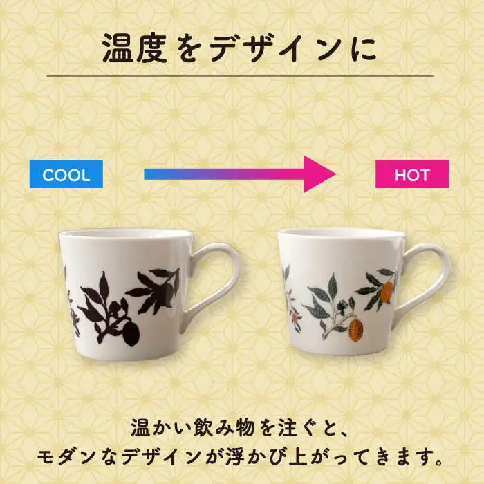 【美濃焼】温度で変化する器 温感 マグカップ（2個）ボタニカル『果実』【丸モ高木陶器】 [TBA105]