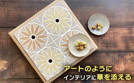 美濃焼タイル デザインシート「フィオーレ」オレンジ×イエロー（裏ネット貼り）【丸万商会】 タイル 美濃焼 焼き物 DIY シート インテリア エクステリア 屋内 屋外 [TCB002]