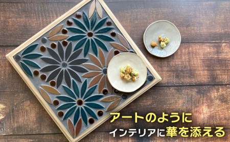 美濃焼タイル デザインシート「オアーゼ」グリーン×ブラウン（裏ネット貼り）【丸万商会】 タイル 美濃焼 焼き物 DIY シート インテリア エクステリア 屋内 屋外 [TCB007]