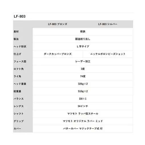 パターゴルフヒロマツモトLF-803L字軟鉄鍛造パター シルバー