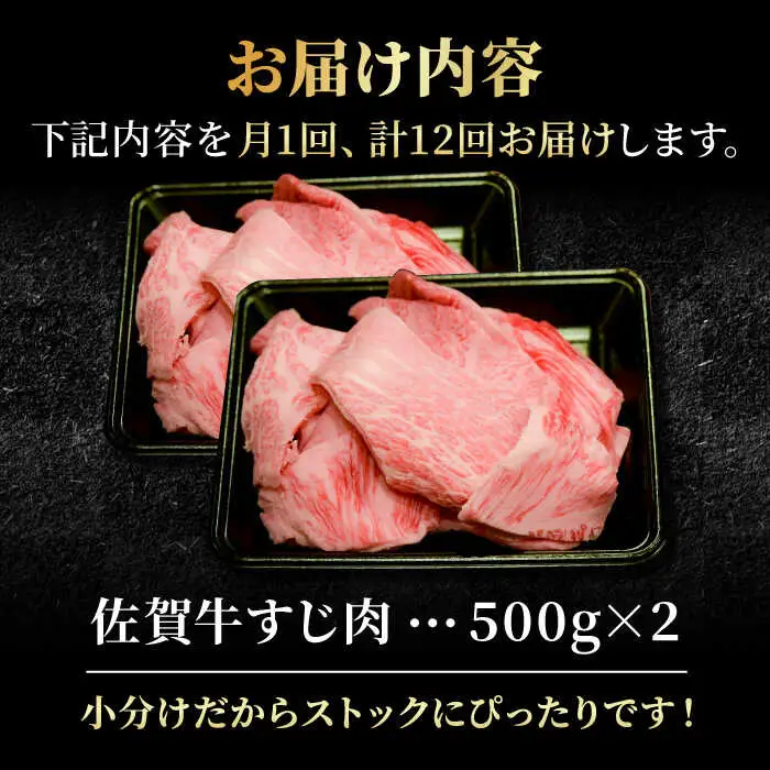 【12回定期便】黒毛和牛 佐賀牛 A5 すじ肉 1kg スジ 煮込み用[FCX013]