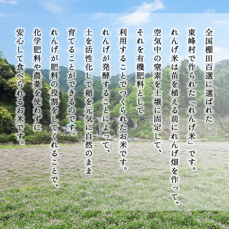 東峰村の湧き水で作った「東峰村れんげ米(夢つくし)」5kg AB1