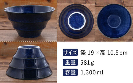 【美濃焼】ラーメン どんぶり 軽量 19cm ボーダー 窯変紺4点セット【丸半製陶所】 ラーメン どんぶり 食器 鉢 おしゃれ 丼 丼ぶり うつわ 器 陶器 美濃焼 [TDG002]