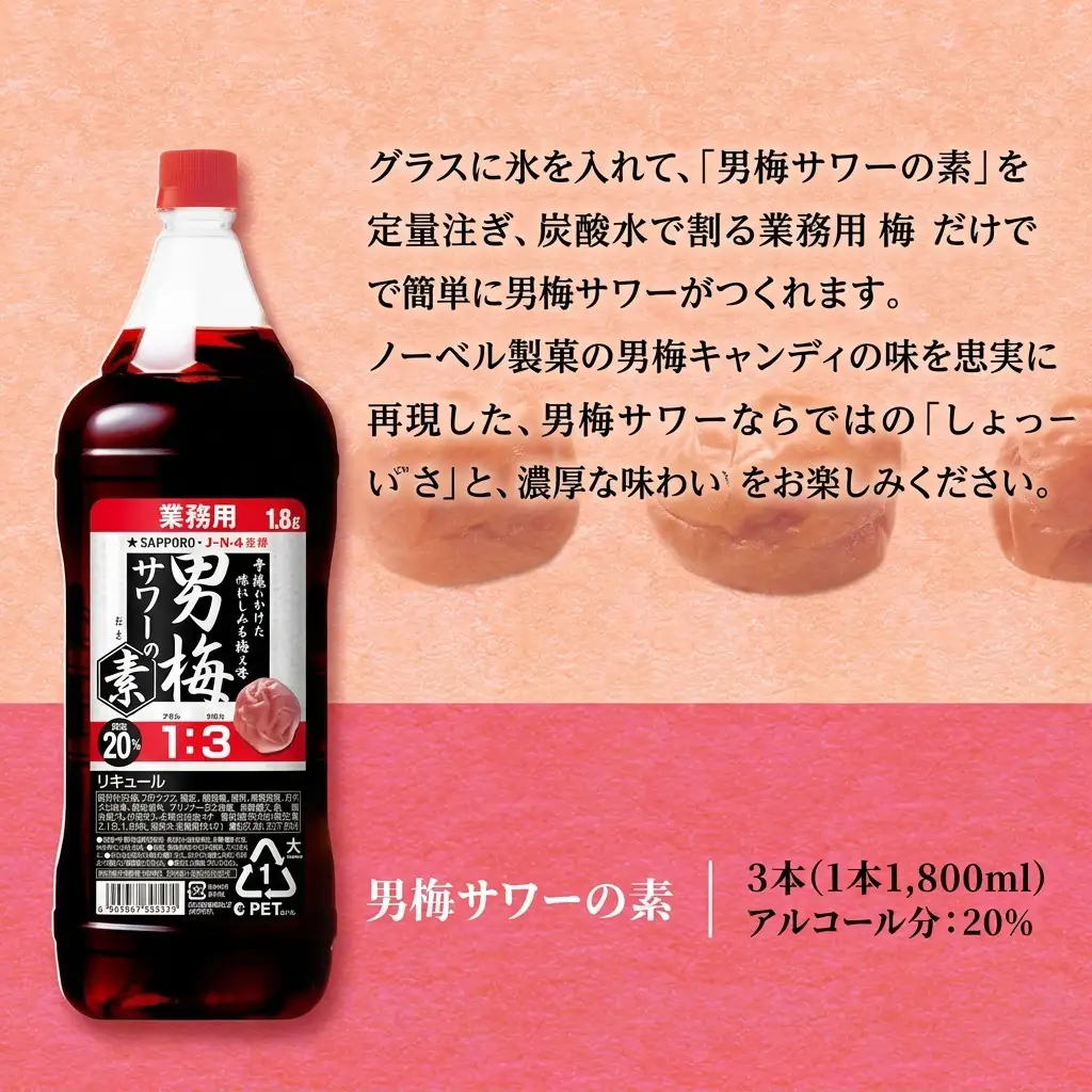 サッポロ 男梅サワー の素 3本（1本1,800ml） お酒 男梅 サワー 梅味 サッポロ