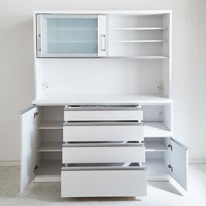 (ホワイト柾目)【開梱設置】カプリス キッチンボード 幅120cm 耐震 食器棚 引き戸 ダイニングボード 完成品 キッチン収納 120幅 国産 大川家具