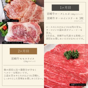3回 定期便 宮崎牛 宮崎県産 豚 しゃぶしゃぶ すき焼き ステーキ 3ヶ月 コース 合計4.3kg