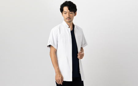 レピウスの白衣 【メンズ】 スタンドカラーZIP ショートジャケット [半袖] ストレッチ素材 / ネーム刺繍付き(サイズ：44サイズ)_0113-015-T04-1