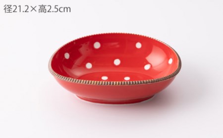 いげ皿 楕円鉢赤水玉 20cm 1点 NAZ509 やきもの 食器