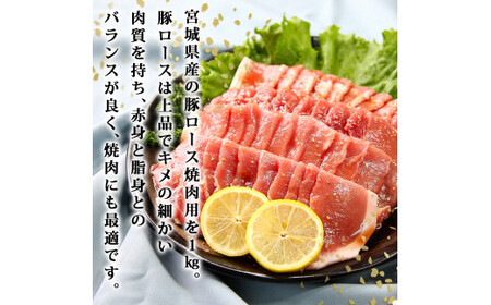 豚肉 宮城県産 タレ漬 豚ロース 1kg （500g×2Ｐ 6～7人前）冷凍 小分け 国産豚肉 焼肉 バーベキュー BBQ 宮城県 東松島市 オンラインワンストップ 対応 自治体マイページ 佐利 M