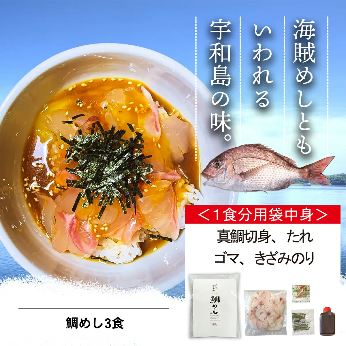 宇和島 鯛めし 3食 安岡蒲鉾店 鯛めし D016-020003