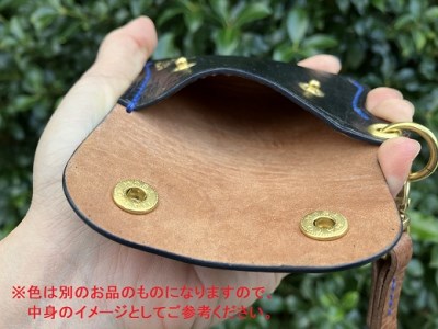 鹿革の小銭入れ ストラップ付【ロゴ入り 黒】【R00685】