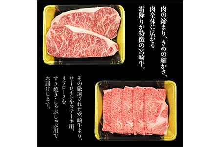 ＜宮崎牛 サーロインステーキ用460gとリブロースすき焼きしゃぶしゃぶ用300g＞翌月末迄に順次出荷【c236_sy_x1】