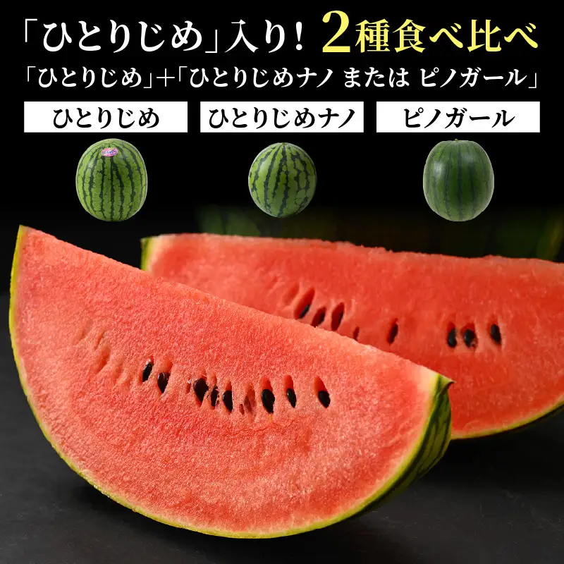 【先行予約】抜群の甘さ！佐藤農園の小玉スイカ 食べ比べセット(ひとりじめ+ひとりじめナノまたはピノガール) 2玉（計3kg以上）／ 秀品 農家直送 有機肥料 低農薬 ※2027年5月下旬～6月末の間に順次発送 [aw069-a013]