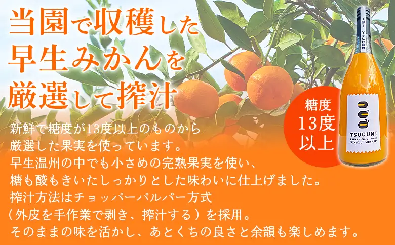 ＜TSUGUMI 温州みかんジュース 720ml×2本＞『1か月以内に順次出荷予定』柑橘 みかん ミカン オレンジ 新鮮 ジュース ソフトドリンク 飲んで応援 のし対応可 お祝い 内祝い ギフト 贈答 贈り物 プレゼント 特産品 愛媛県 西予市【常温】MHS0018