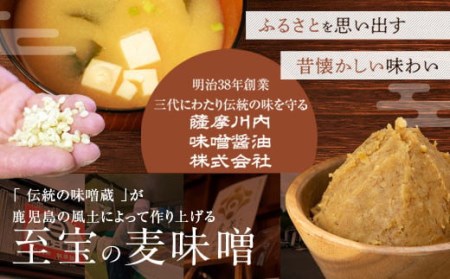 BS-001 薩摩川内 麦味噌 1㎏×4袋 計4kg(朱樽入) モンドセレクション受賞 こだわり 天然醸造 手作り 国産 味噌 麦味噌 みそ ミソ 味噌汁 味噌漬け 食べ物 グルメ 誕生日 記念日 ギフト プレゼント 贈物 贈り物 贈答 鹿児島 鹿児島県 送料無料