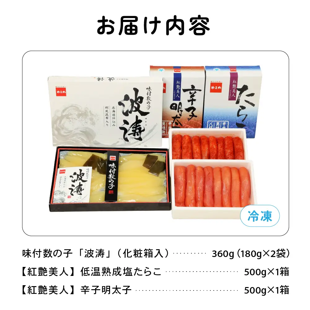 魚卵の彩【海珠】(塩たらこ500g・辛子明太子500g・味付数の子180g×2袋)　お正月　人気　魚卵　高級　 ごはんのお供 惣菜 おかず 珍味 海鮮 海産物 海の幸 魚介 魚介類 魚卵 加工品 おせち R001-028 