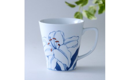 【伊万里焼】カサブランカマグカップ 花柄（染付）【アトリエまりゑ】 135-H932