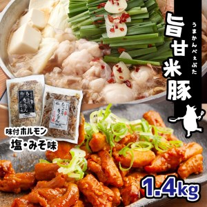 旨甘米豚 味付けホルモン詰合せ2種類 ( 塩味 ・ みそ味 ) 真岡産 栃木県