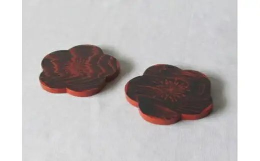 杉梅ノ花漆コースター（2客組) 花弁 木工芸 木製 工芸品 Fuji-iro 吉野杉 天然生漆 U-19