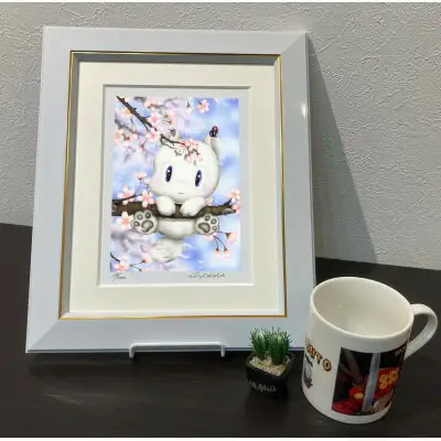 版画 インチ版画「桜の木にラブちゃん乗っかかる」 版画 かわいい 有限会社SOCKS 版画 絵画 ギフト プレゼント 版画 贈答品 お礼の品 版画 F-64