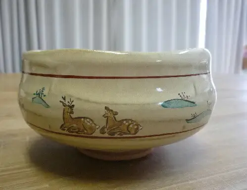 茶碗 赤膚焼大塩昭山 奈良絵 抹茶茶碗 伝統工芸 ako002