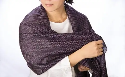 大島紬 黒キイトストール (1)ワイン K040-003_1