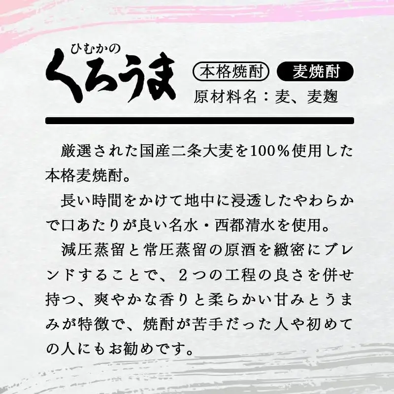 神楽酒造　本格麦焼酎『くろうま』飲み比べ　20度900ｍｌ×5本セット＜26-18a＞