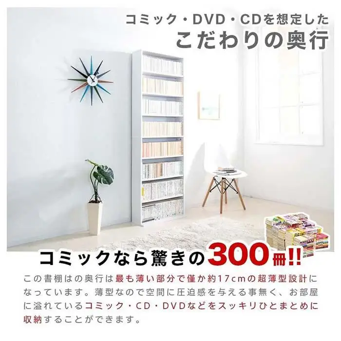 薄型文庫書棚 幅60cm ホワイト AKU100944901