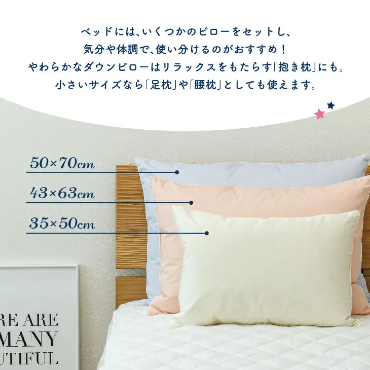 ダウンピロー［大きいサイズ：50×70cm・ブルー］ 綿100％×ホワイトダック ダウン50% 羽毛枕【富士新幸 花巻工房】【1591】