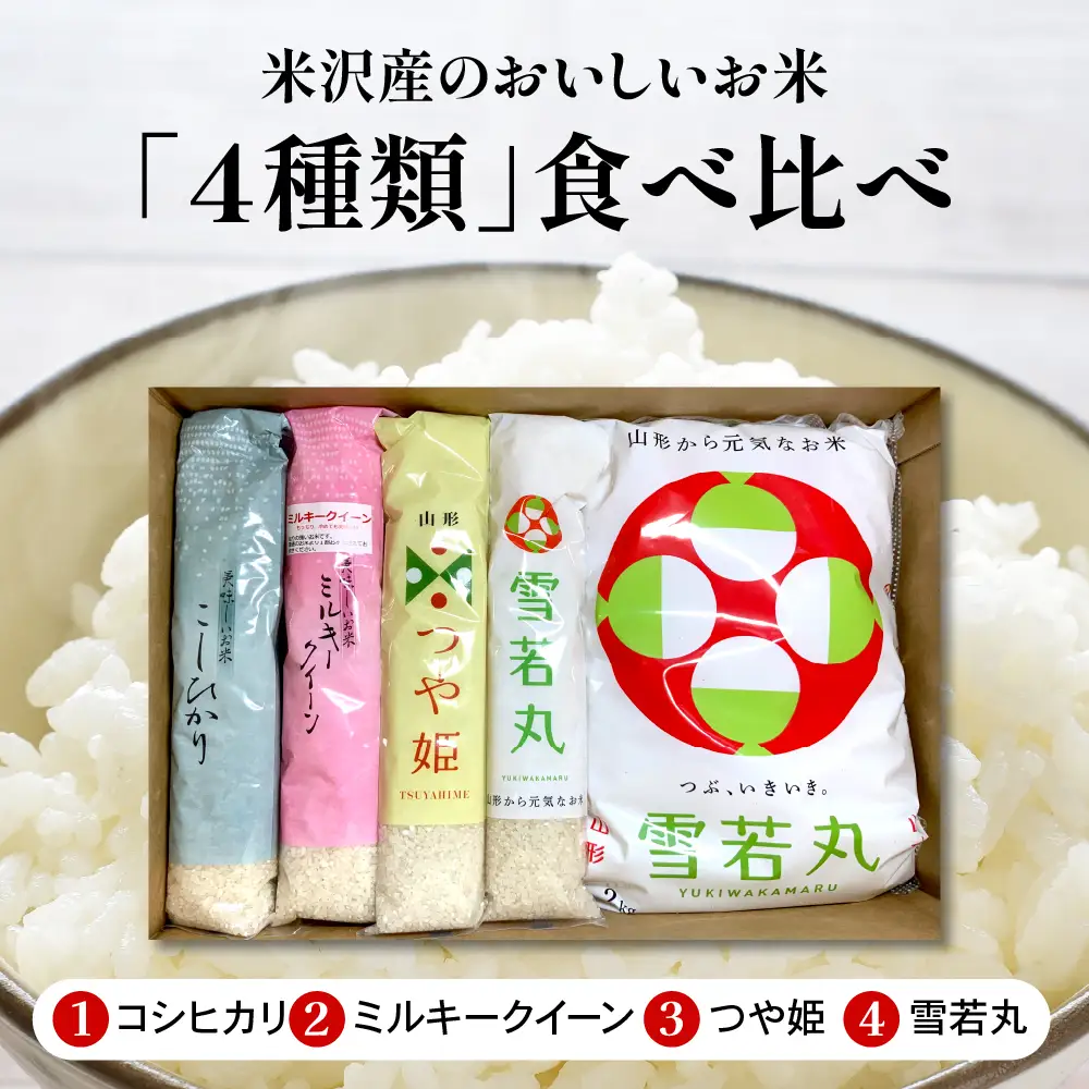 【 令和7年産 】 米沢米の バラエティーセット 計4.4kg ( 2kg×1袋 300g×8袋 ) 〔2025年10月中下旬頃～順次お届け〕雪若丸 つや姫 ミルキークイーン コシヒカリ 2025年産 産地直送 農家直送 ブランド米