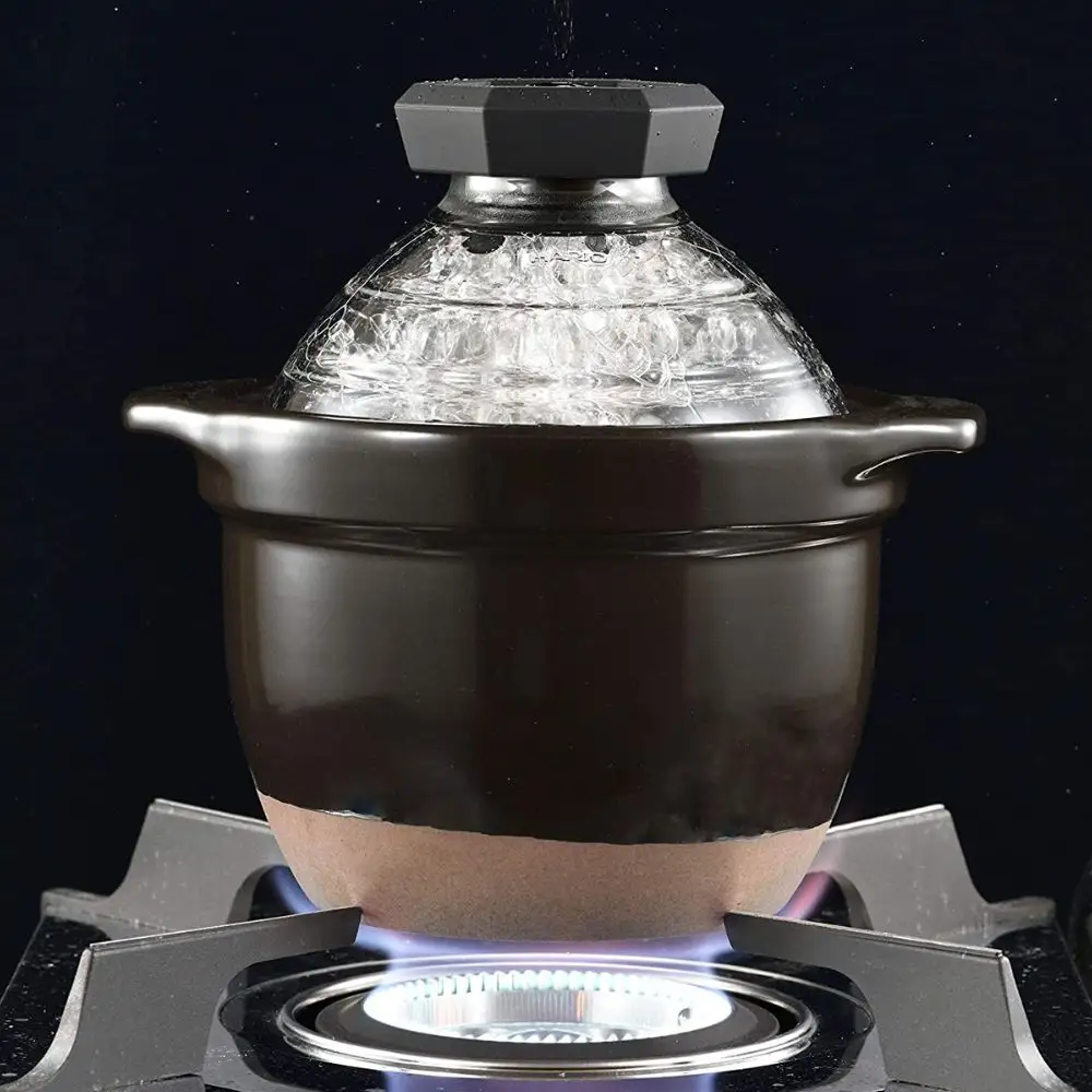 【萬古焼（ばんこやき）】フタがガラスのご飯釜1～2合炊き　HARIO　ハリオ