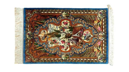 【限定1品】 絨毯 シルク100％ 手織り ラグマット カーペット／ 高級 玄関マットサイズ 89×59cm 高品質 じゅうたん ラグ （FS-2105) 