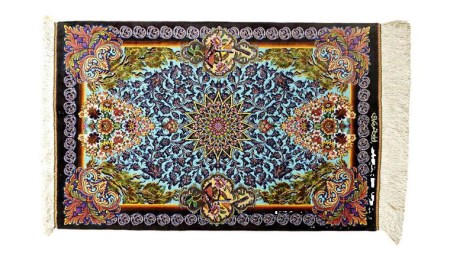 【限定1品】 絨毯 シルク100％ 手織り ラグマット カーペット／ 高級 玄関マットサイズ 90×59cm 高品質 じゅうたん ラグ （FS-2108）