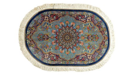 【限定1品】 絨毯 シルク100％ 手織り ラグマット カーペット／ 高級 玄関マットサイズ 89×61cm 高品質 じゅうたん ラグ （FS-2114) 