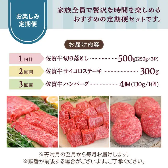 【3回定期便】佐賀牛 少人数 家族向け お楽しみ 定期便 / 牛肉 [IAH215]