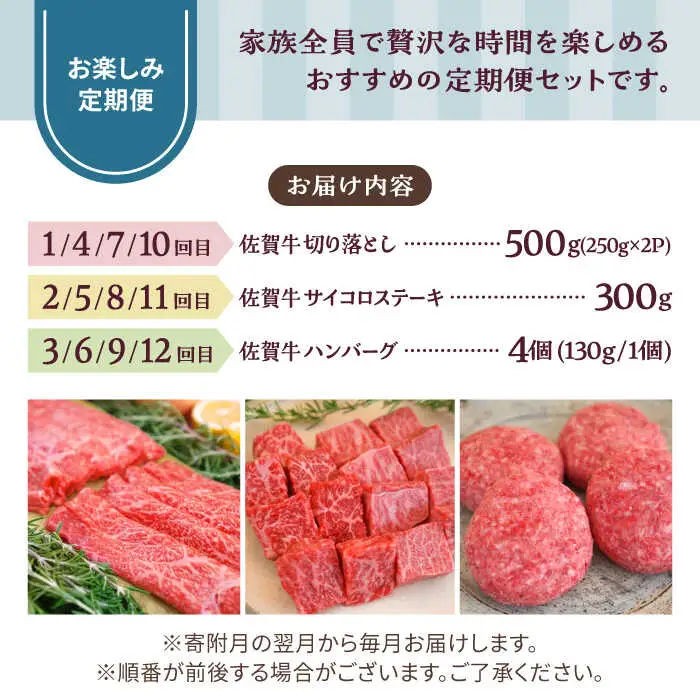 【12回定期便】佐賀牛 少人数 家族向け お楽しみ 定期便 / 牛肉 [IAH217]