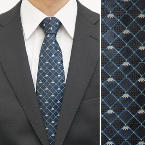 カシワギオリジナル　富士山柄ネクタイ 格子 navy ネクタイ シルク メンズ 男