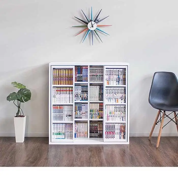 【完成品】スライド本棚 ダブル ホワイトオーク AKU100660203