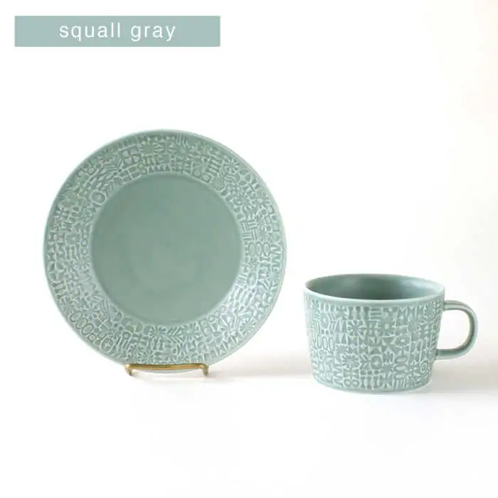 【波佐見焼】PATTERNED PLATE・MUG ペア ４点セット squall gray + ecru【BIRDS’ WORDS】[CF041] 波佐見焼