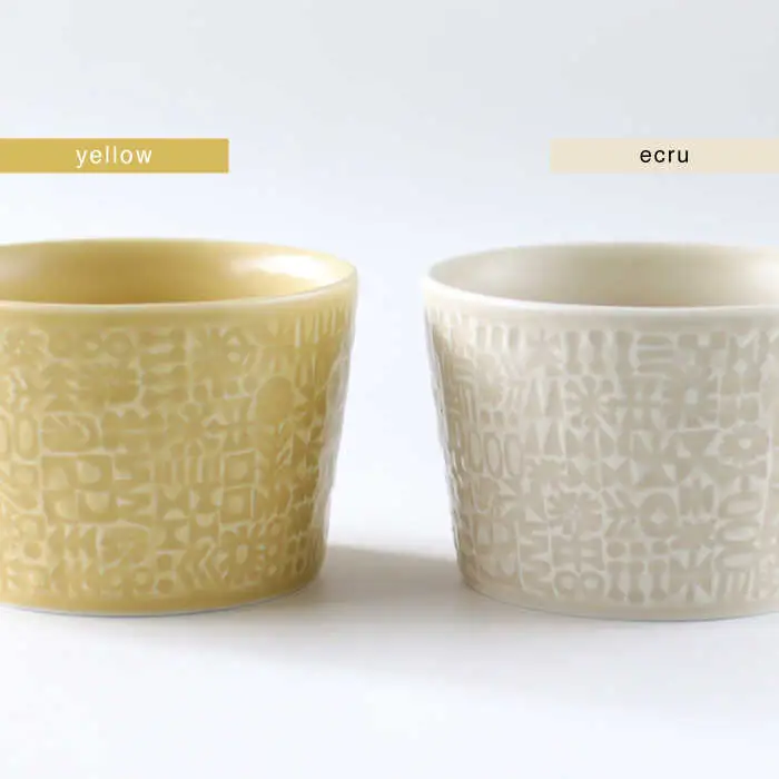 【波佐見焼】PATTERNED MUG ペア2色セット yellow＋ecru 【BIRDS' WORDS】[CF044] 波佐見焼 食器